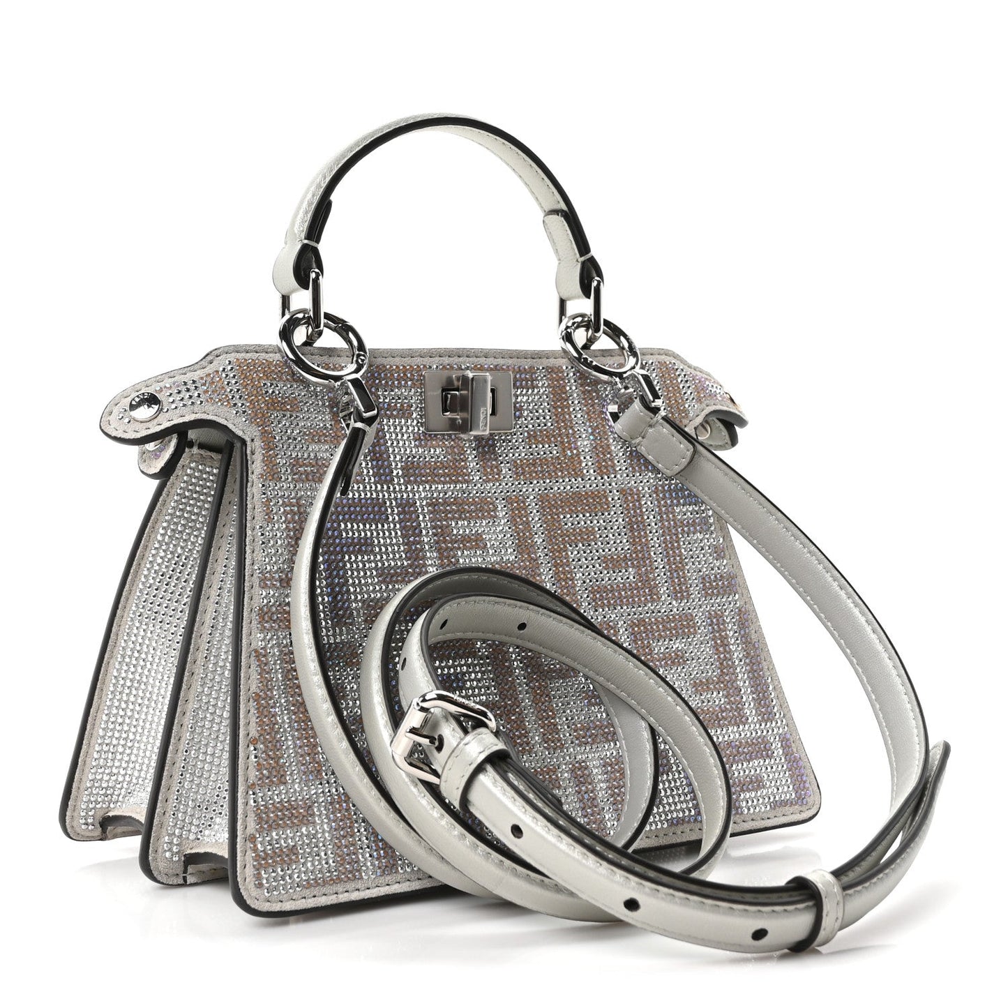 Iridescent Crystal Vitello Laminato Suede FF Petite Peekaboo I SEE U Satchel Cappuccino