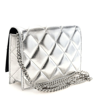Metallic Calfskin Quilted Graffiti Skull Small Chain Crossbody Bag Silver