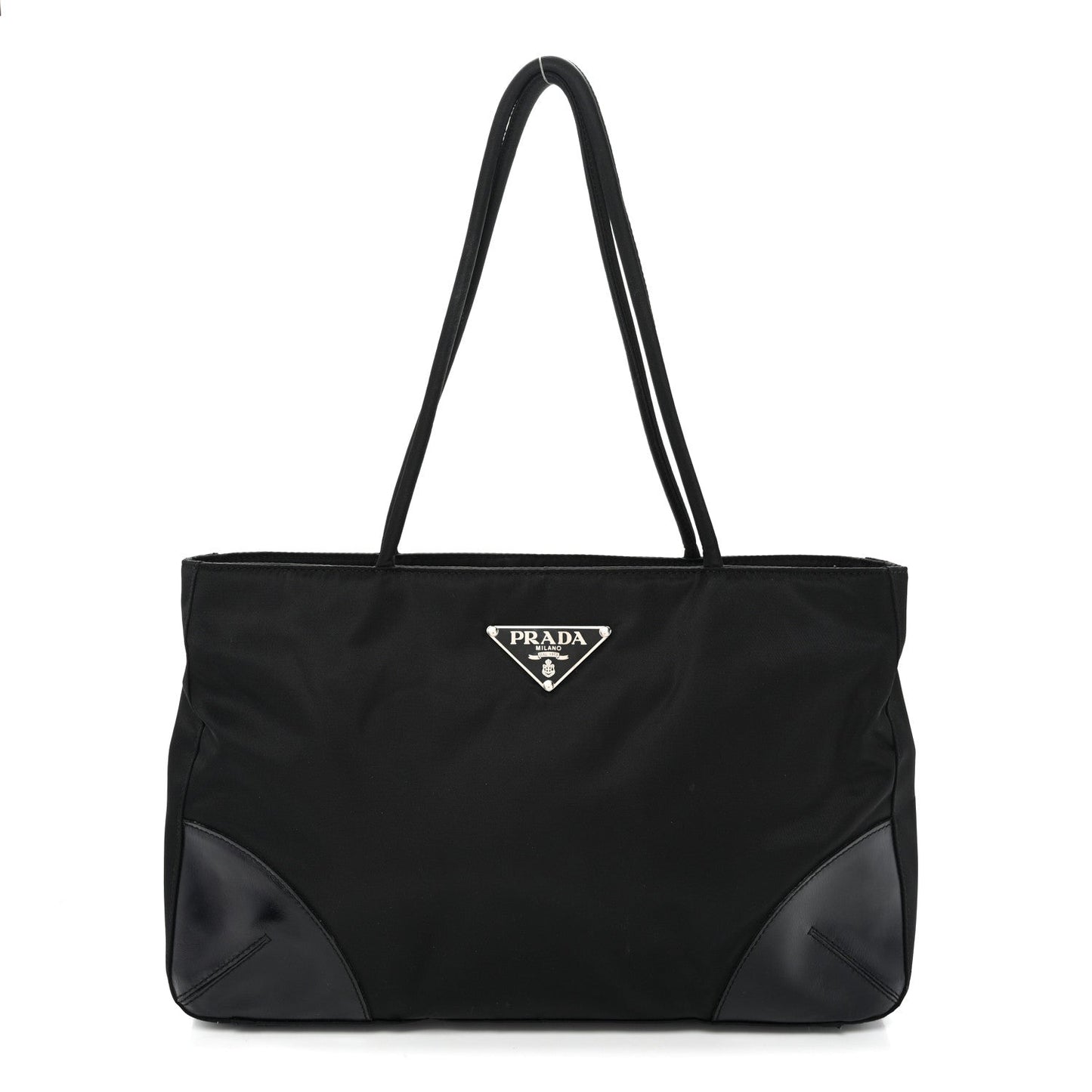 Tessuto Nylon Calfskin Shopping Tote Black