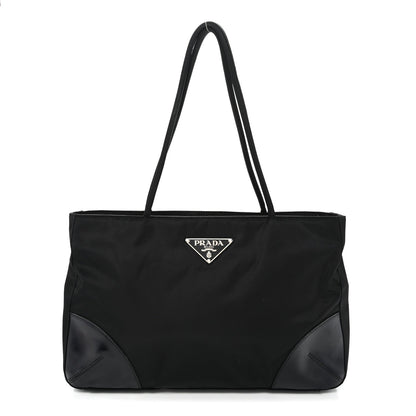 Tessuto Nylon Calfskin Shopping Tote Black