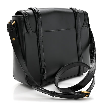 Calfskin Crocodile GG Double Buckle Medium Messenger Bag Black