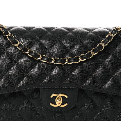 Caviar Quilted Jumbo Double Flap Black