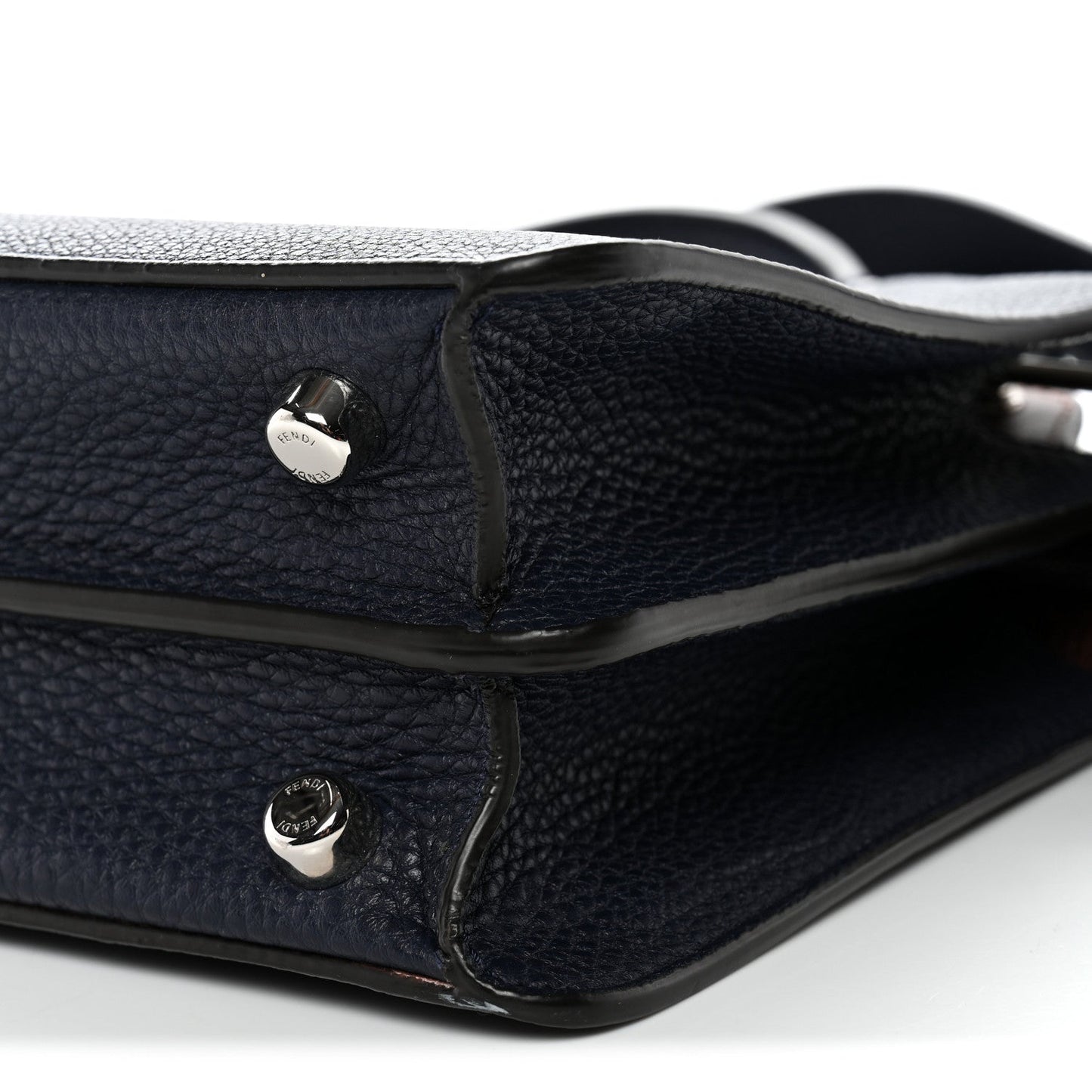 Cuoio Romano Vitello Cover Glazed Fabric Bi-Color FF 1974 Mini Peekaboo I SEE U Satchel Blue Dark Brown Tobacco Moro