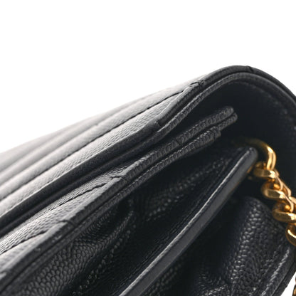 Grain De Poudre Matelasse Chevron Monogram Chain Wallet Black