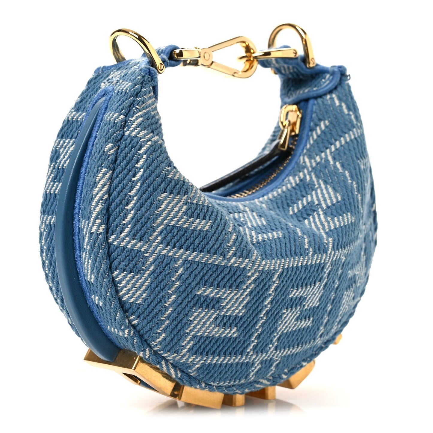 Denim Effect Fabric Jacquard FF Nano Fendigraphy Hobo Charm Blue