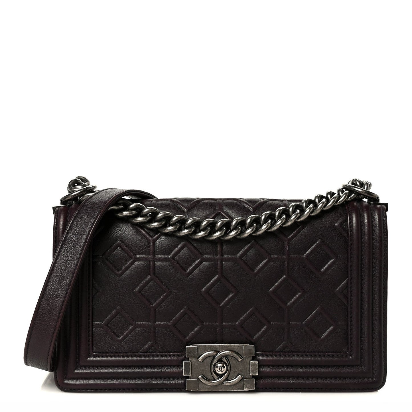 Calfskin Crystal Embossed Medium Boy Flap Plum
