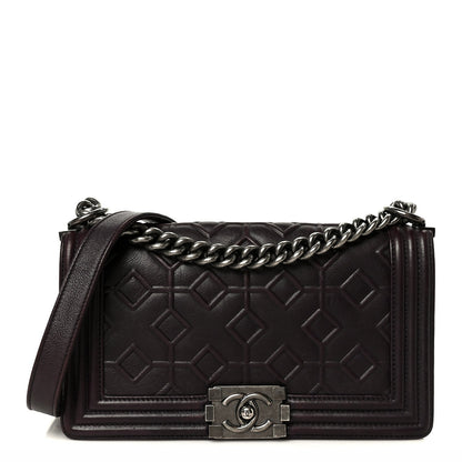 Calfskin Crystal Embossed Medium Boy Flap Plum