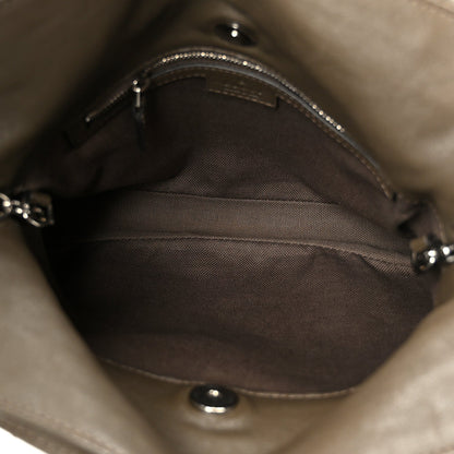 Sakai Be Green Calfskin Diagonal Stitched Small Blondie Tote Craclet Brown