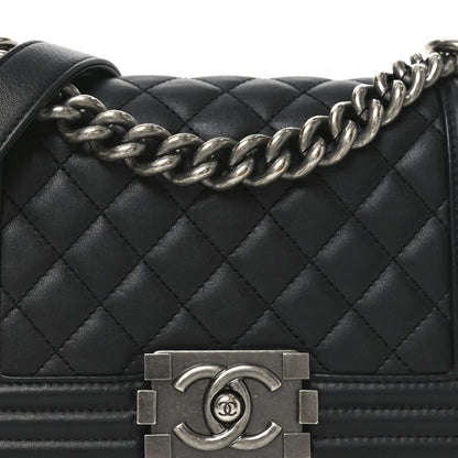 Lambskin Quilted Small Boy Flap Black