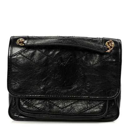 Crinkled Calfskin Matelasse Monogram Baby Niki Chain Satchel Black