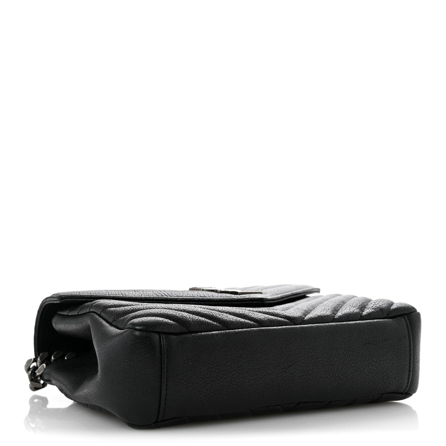 Sheepskin Matelasse Chevron Monogram Medium College Bag Black