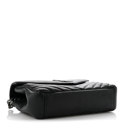 Sheepskin Matelasse Chevron Monogram Medium College Bag Black