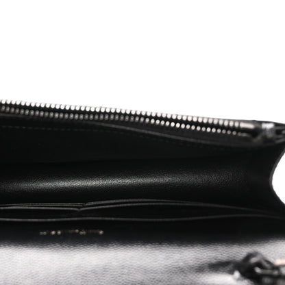 Grain De Poudre Matelasse Chevron Monogram Monochrome Envelope Chain Wallet Black