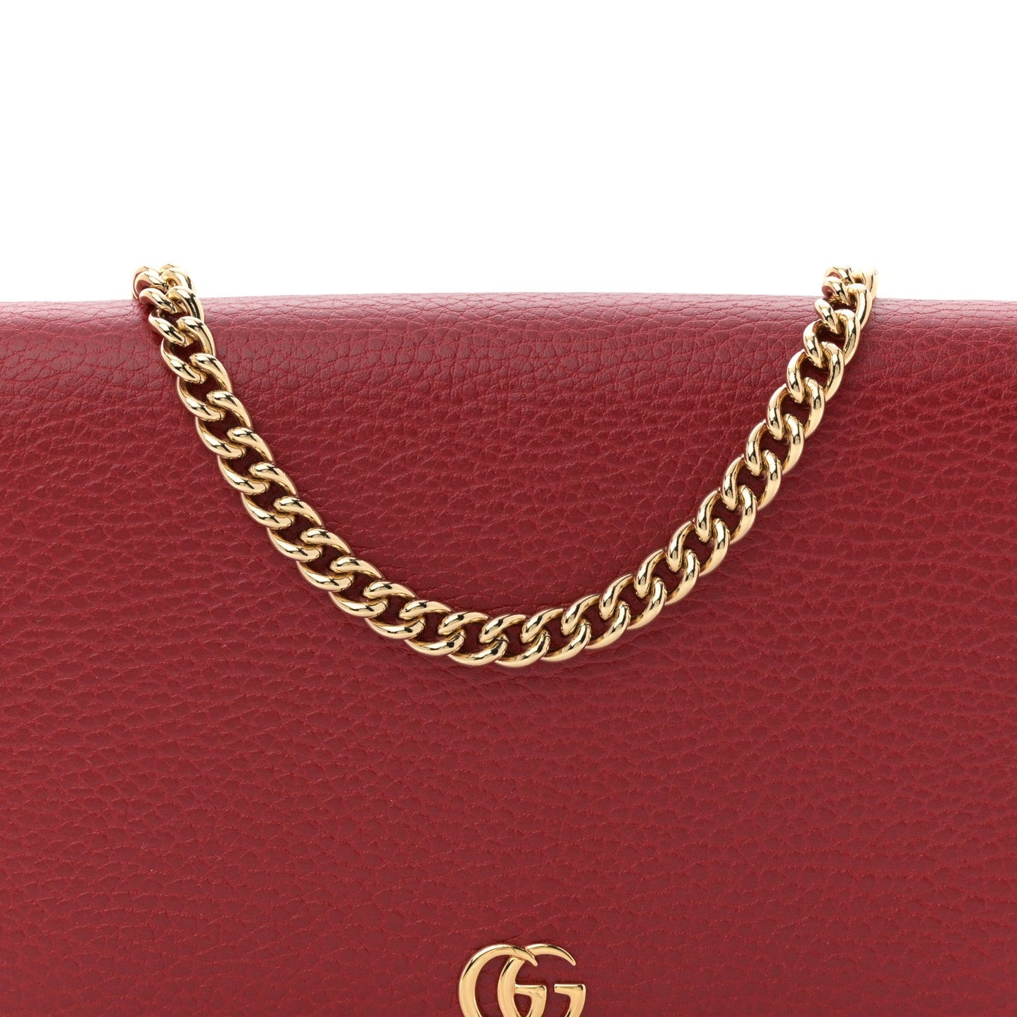 Dollar Calfskin Mini GG Marmont Chain Wallet Hibiscus Red