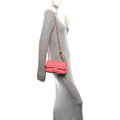 Lambskin Quilted Pearl Crush Mini Rectangular Flap Pink