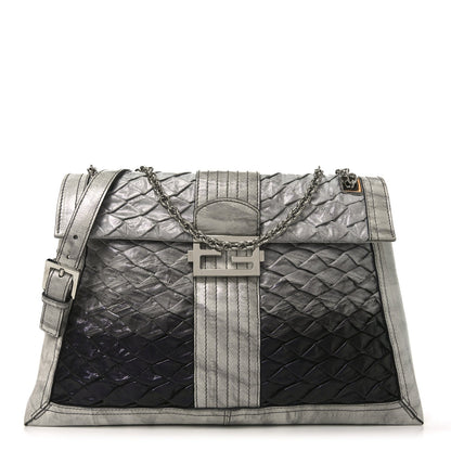 Iridescent Eelskin Maxi Chain Baguette Bag Grey Multicolor