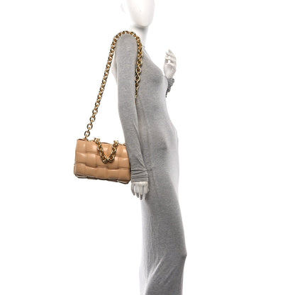 Lambskin Maxi Intreccio Padded Chain Cassette Crossbody Bag Almond