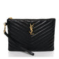 Calfskin Matelasse Chevron Monogram A5 Wristlet Black