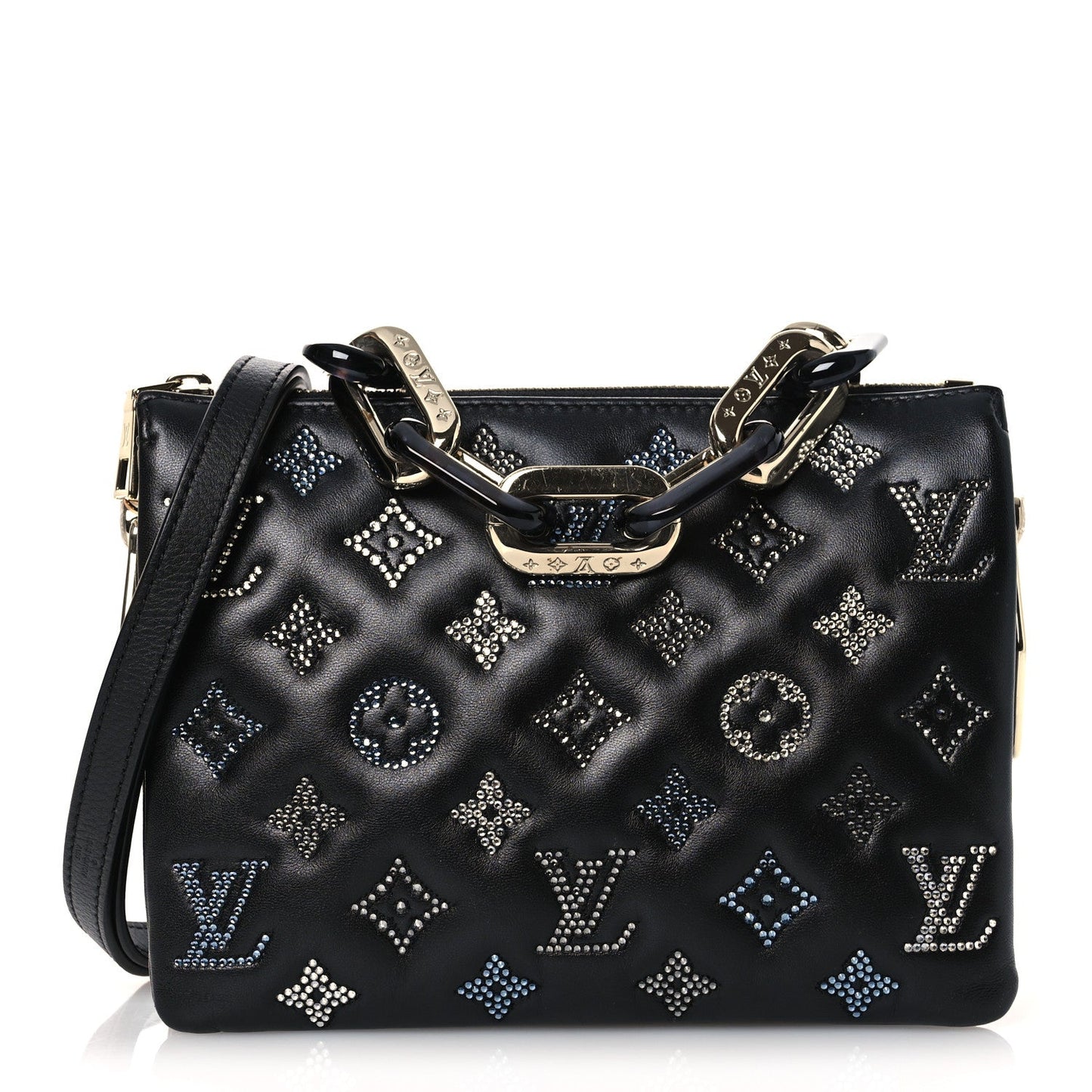 Lambskin Crystal Embellished Monogram Coussin BB Black