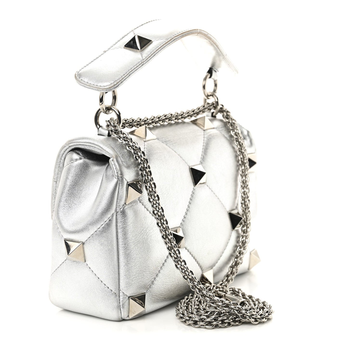 Nappa Medium Roman Stud Shoulder Bag Silver