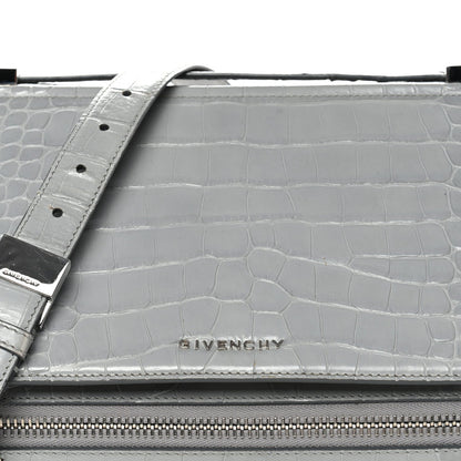 Calfskin Crocodile Embossed Medium Pandora Box Crossbody Bag Grey