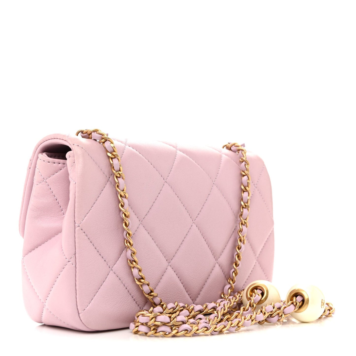 Lambskin Quilted Pearl Small Flap Light Purple