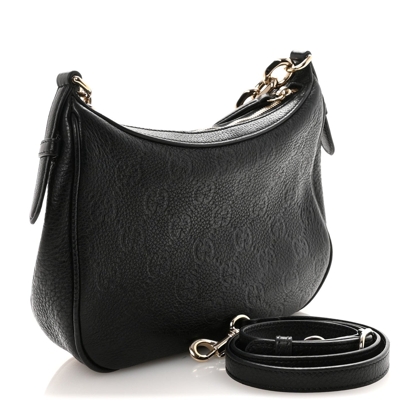 GG Grainy Calfskin Emblem Small Half Moon Shoulder Bag Black