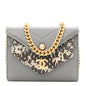 Calfskin Elaphe Double Chevron Card Case On Chain Grey