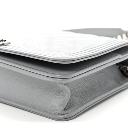 Caviar Quilted Boy Wallet On Chain WOC Grey