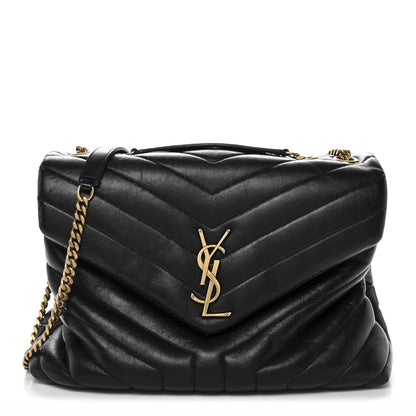 Calfskin Y Quilted Monogram Medium Loulou Chain Satchel Black
