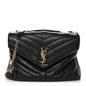 Calfskin Y Quilted Monogram Medium Loulou Chain Satchel Black