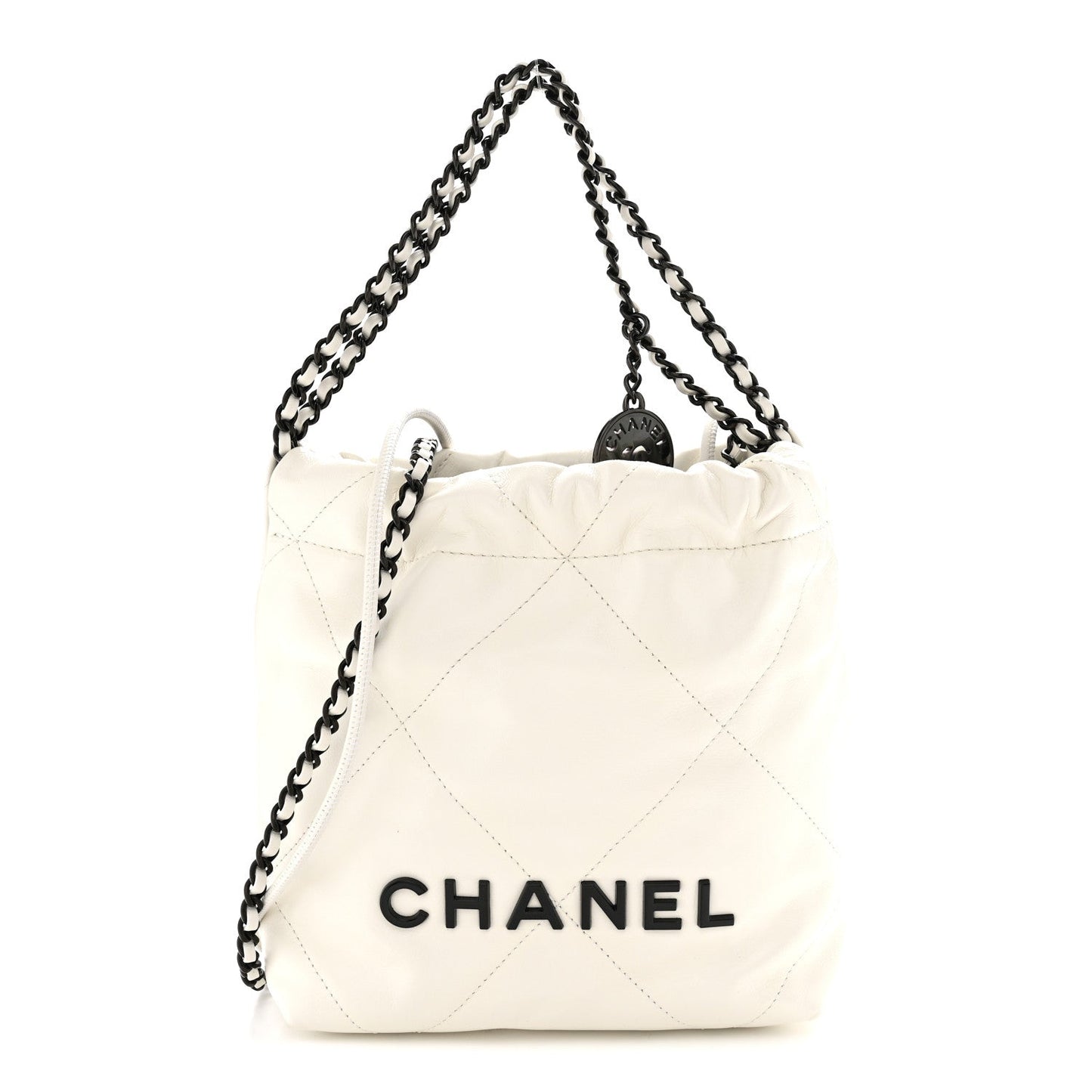 Shiny Calfskin Quilted Mini Chanel 22 White Black