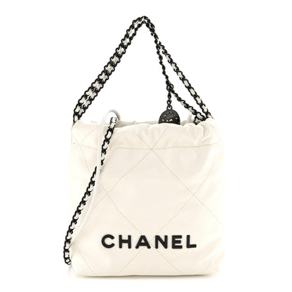 Shiny Calfskin Quilted Mini Chanel 22 White Black