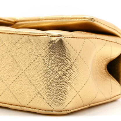 Metallic Caviar Quilted Top Handle East West Flap Gold