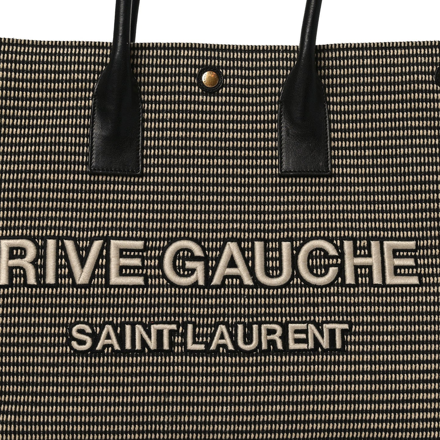 Embroidered Cotton Linen Rive Gauche Noe Tote Black Beige