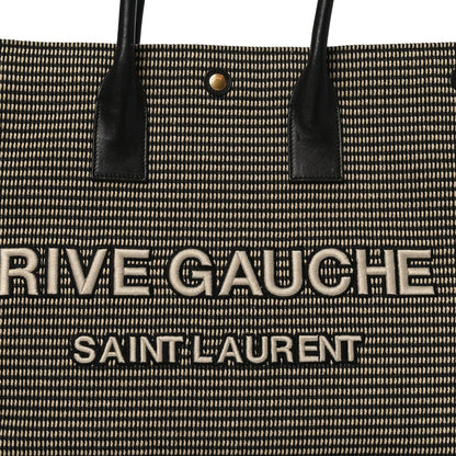 Embroidered Cotton Linen Rive Gauche Noe Tote Black Beige