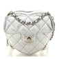 Metallic Lambskin Quilted CC In Love Heart Clutch With Chain Silver