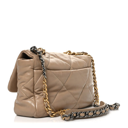 Lambskin Quilted Large Chanel 19 Flap Beige