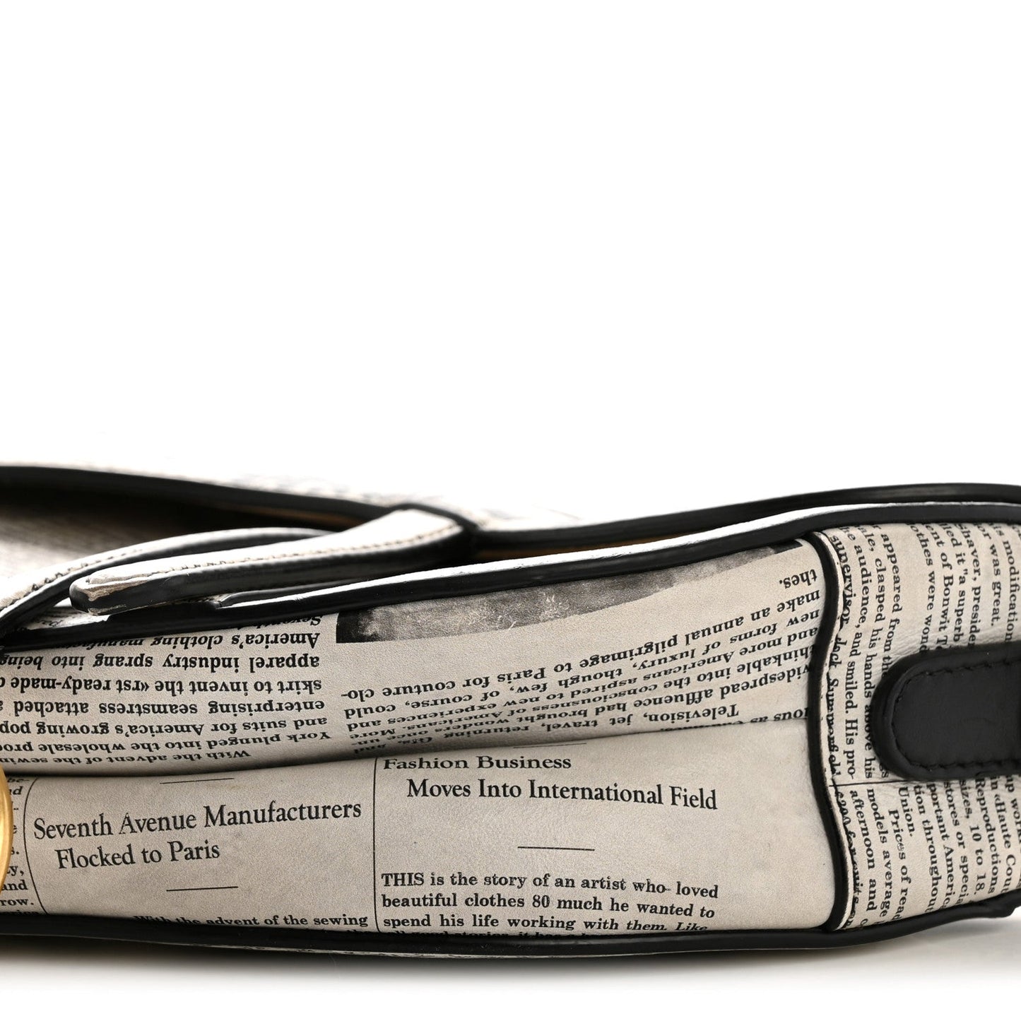 Calfskin Newspaper Printed Saddle Bag Black White