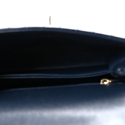 Caviar Quilted Lizard Embossed Mini Coco Handle Flap Navy Blue