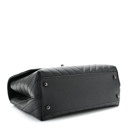 Caviar Chevron Quilted Small Coco Handle Flap So Black