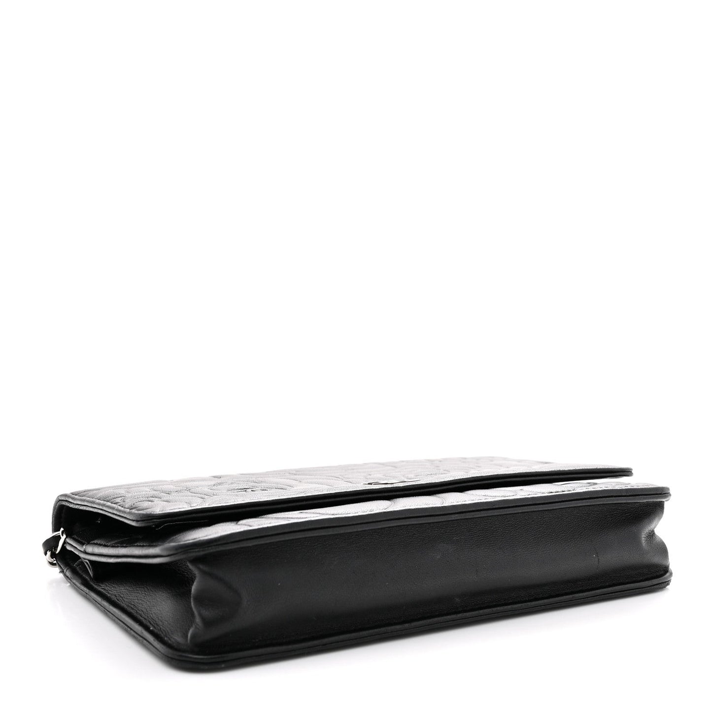 Lambskin Camellia Embossed Wallet On Chain WOC Black