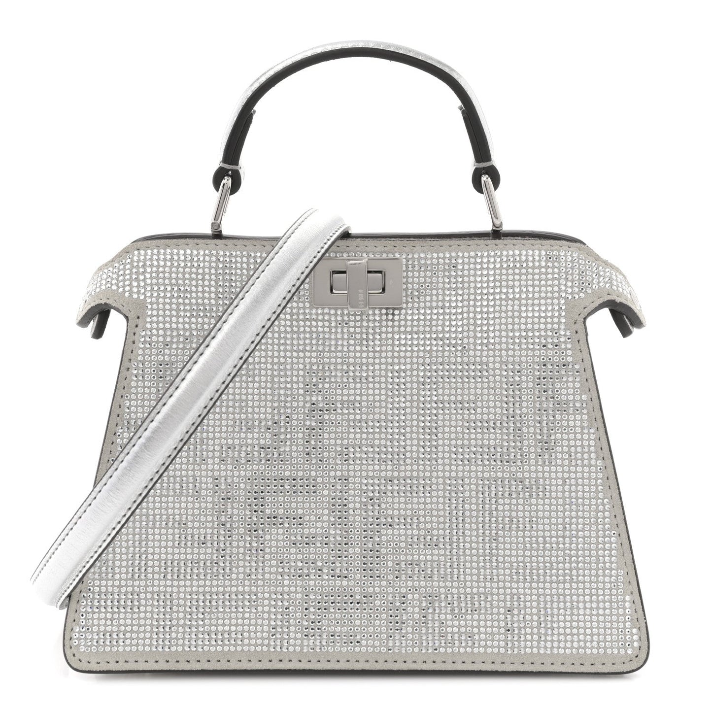 Crystal Vitello Laminato FF Petite Peekaboo I SEE U Satchel Crystal Argento