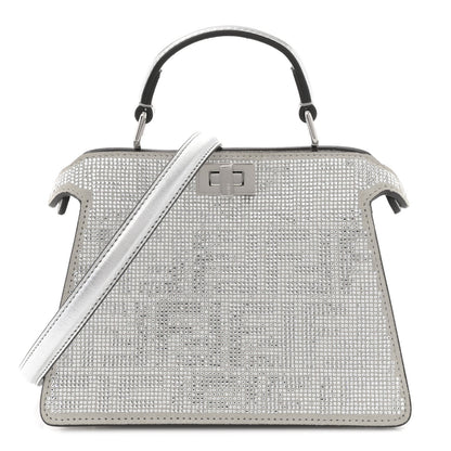 Crystal Vitello Laminato FF Petite Peekaboo I SEE U Satchel Crystal Argento