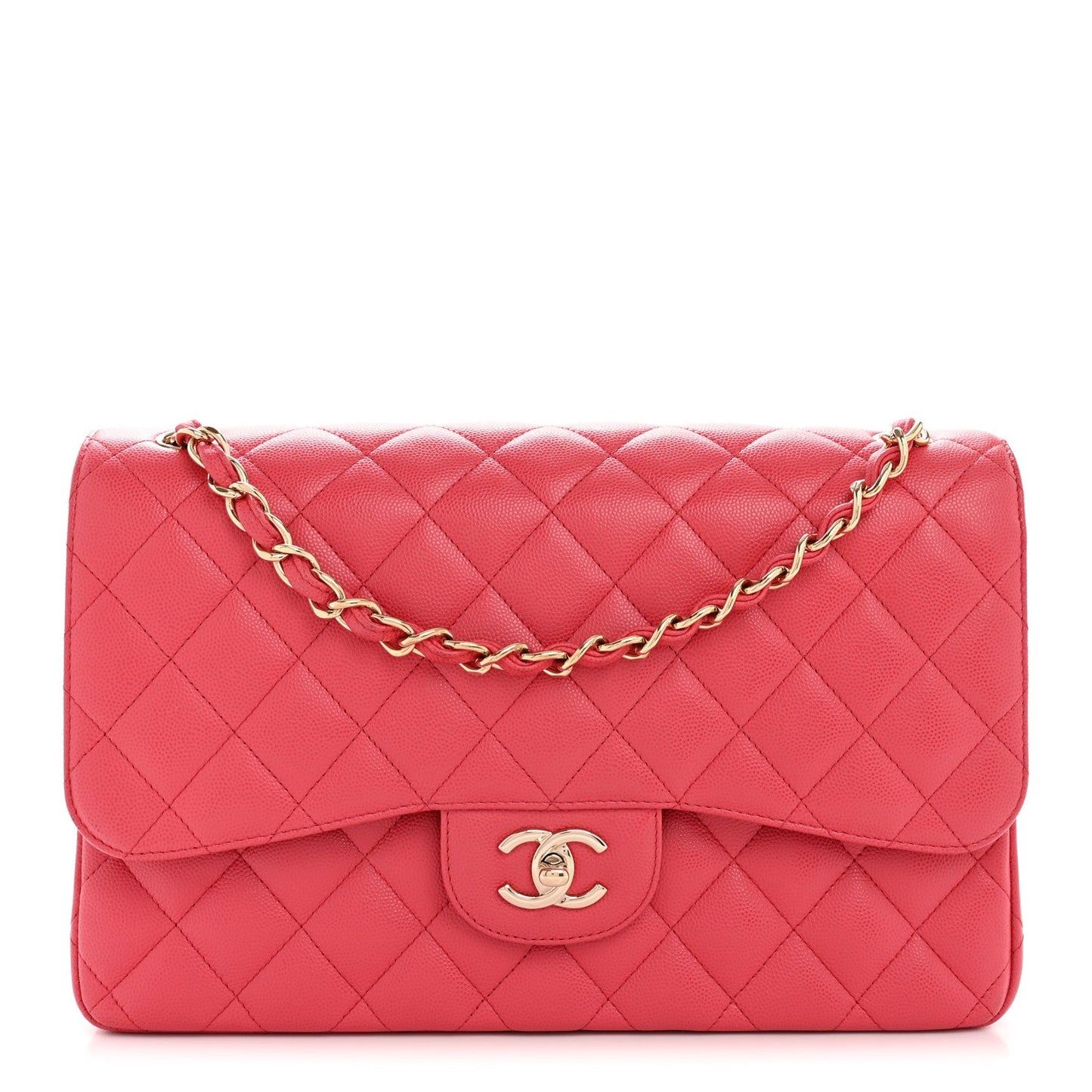 Caviar Quilted Jumbo Double Flap Dark Pink