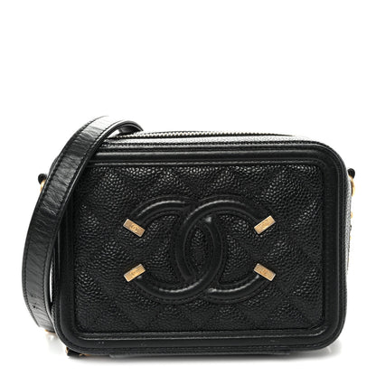 Caviar Quilted CC Filigree Vanity Clutch With Chain Black