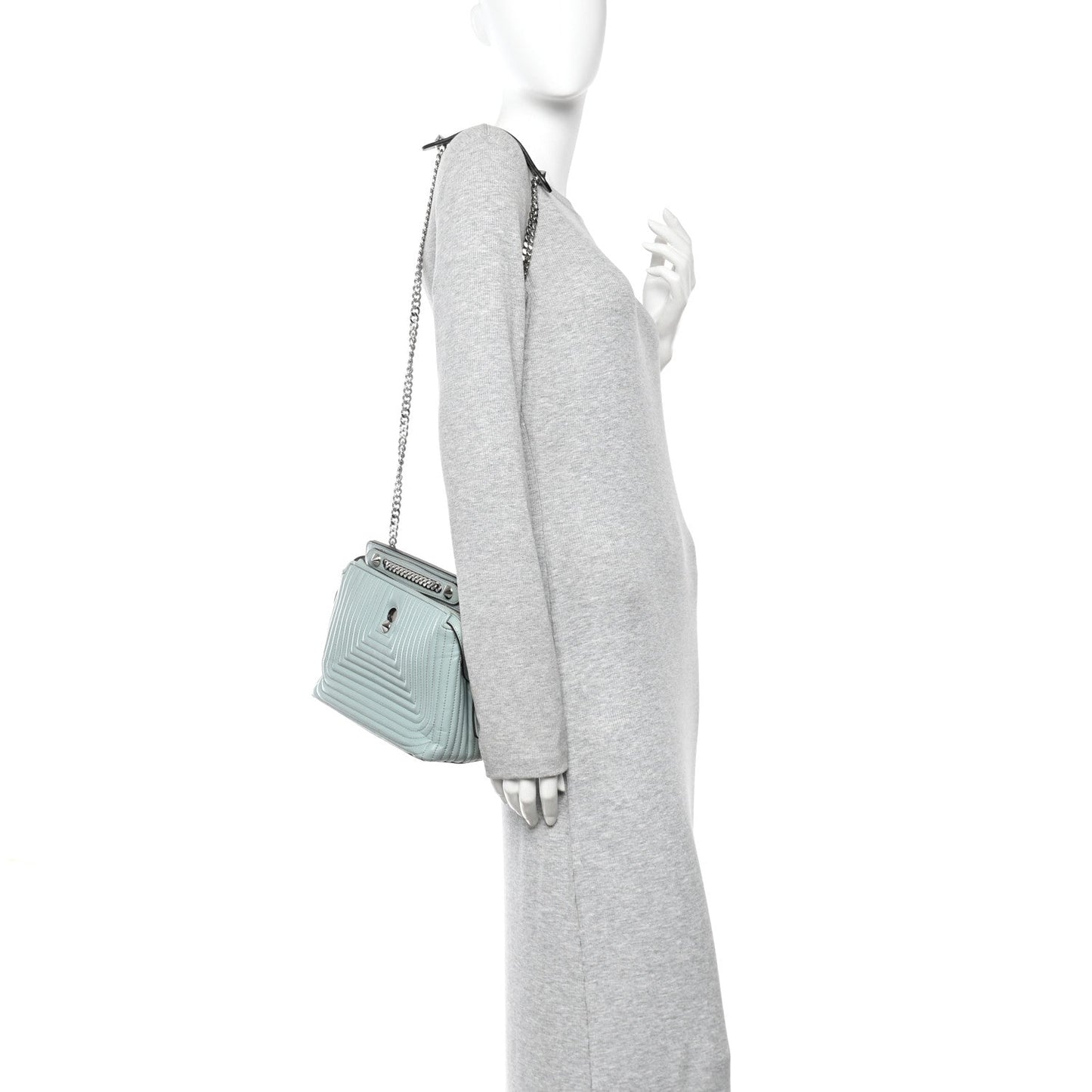 Shiny Nappa Trapuntata Small DotCom Click Top Handle Chain Satchel Light Blue