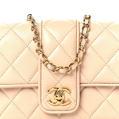 Lambskin Quilted Tab Mini Flap Beige