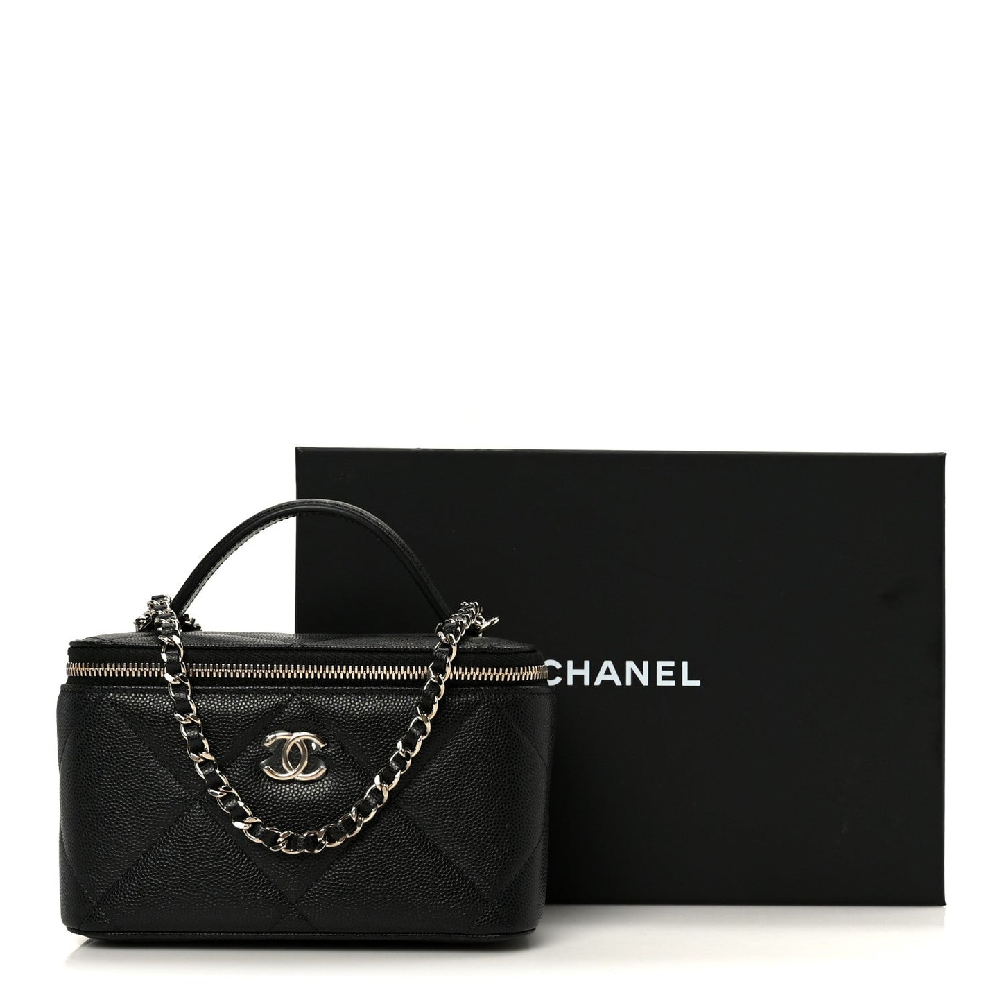 Caviar Quilted Top Handle Long Vanity Black