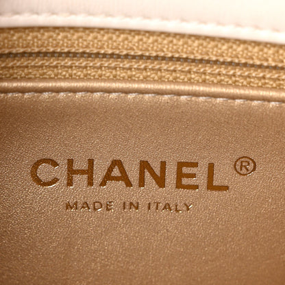 Lambskin Quilted Small CC Crystal Logo Chain Flap White